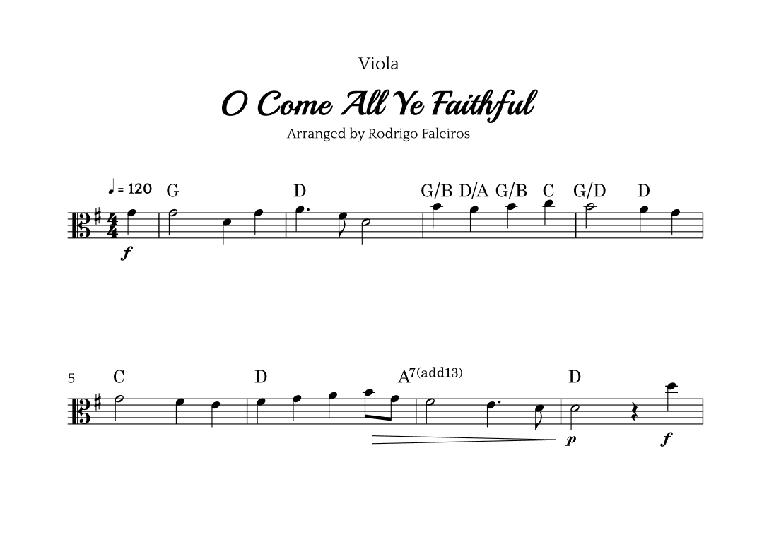 O Come All Ye Faithful (for viola solo) (arr. Rodrigo Faleiros)