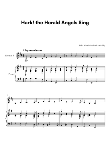 Felix Mendelssohn Bartholdy - Hark the Herald Angels Sing (for French Horn and Piano) (arr. Cadenza Editions)