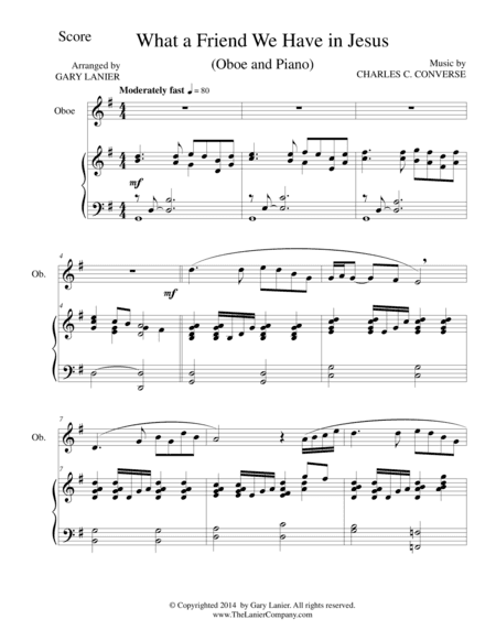 WHAT A FRIEND WE HAVE IN JESUS (Oboe/Piano and Oboe Part) (arr. Gary Lanier)