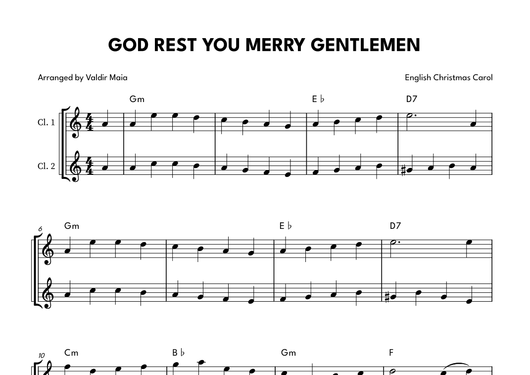 God Rest You Merry Gentlemen - Clarinet Duet (arr. Valdir Maia)