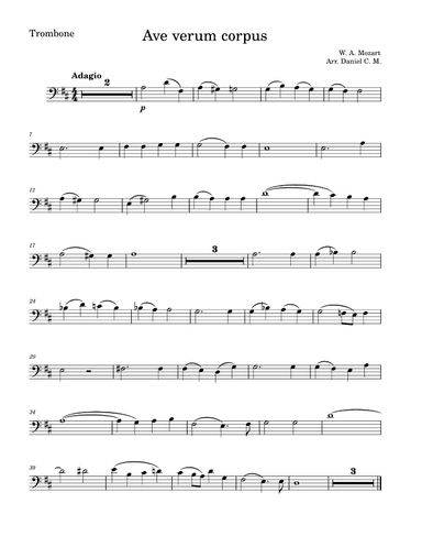 Ave Verum Corpus for trombone (easy) (arr. Daniel C. M.)