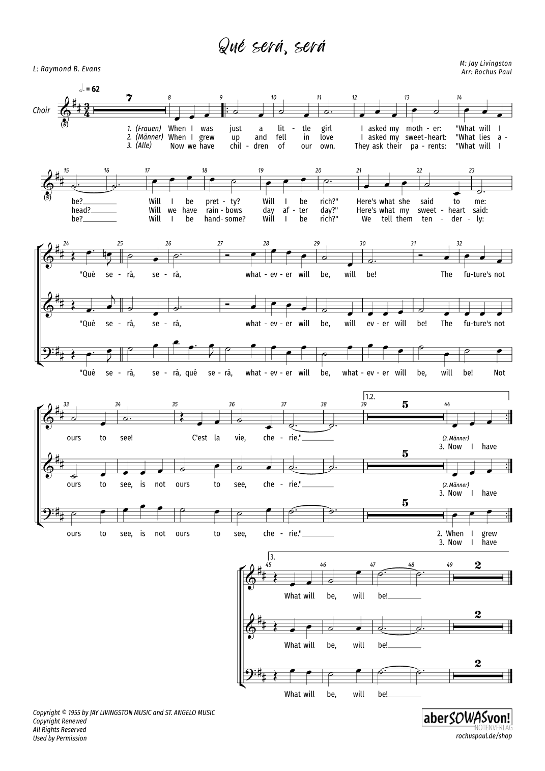 Que Sera, Sera (whatever Will Be, Will Be) (arr. Rochus Paul)