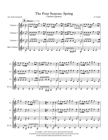 The Four Seasons (Spring): Clarinet Quartet (arr. Keith Gemmell)