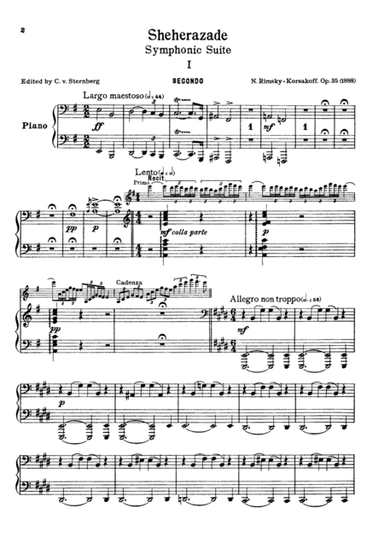 Rimsky-Korsakov      Sheherazade I, for piano duet(1 piano, 4 hands), PR831 (arr. P. Gilson)