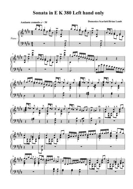 Scarlatti Sonata K.380 for left hand alone (arr. Brian Lamb)