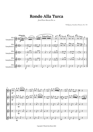 Rondo Alla Turca by Mozart for Alto Sax Quintet (arr. Ander)