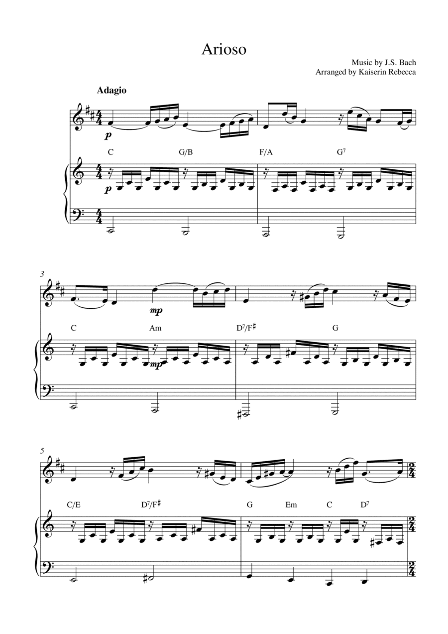 Arioso (for clarinet in B flat solo and piano accompaniment) (arr. Kaiserin Rebecca)