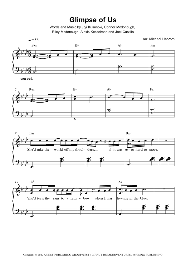 Glimpse Of Us (arr. Michael Habrom)