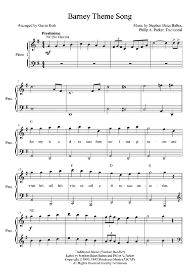 Barney Theme Song (arr. Gavin Koh)