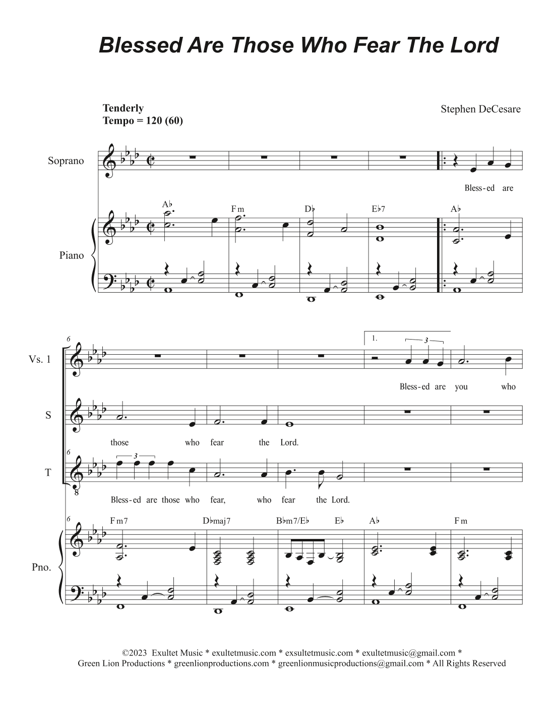 Blessed Are Those Who Fear The Lord (Duet for Soprano and Tenor solo)