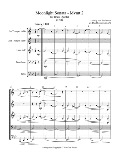 Moonlight Sonata, 2nd Movement (in Bb Major) for Brass Quintet (arr. Dan Boone (ASCAP))
