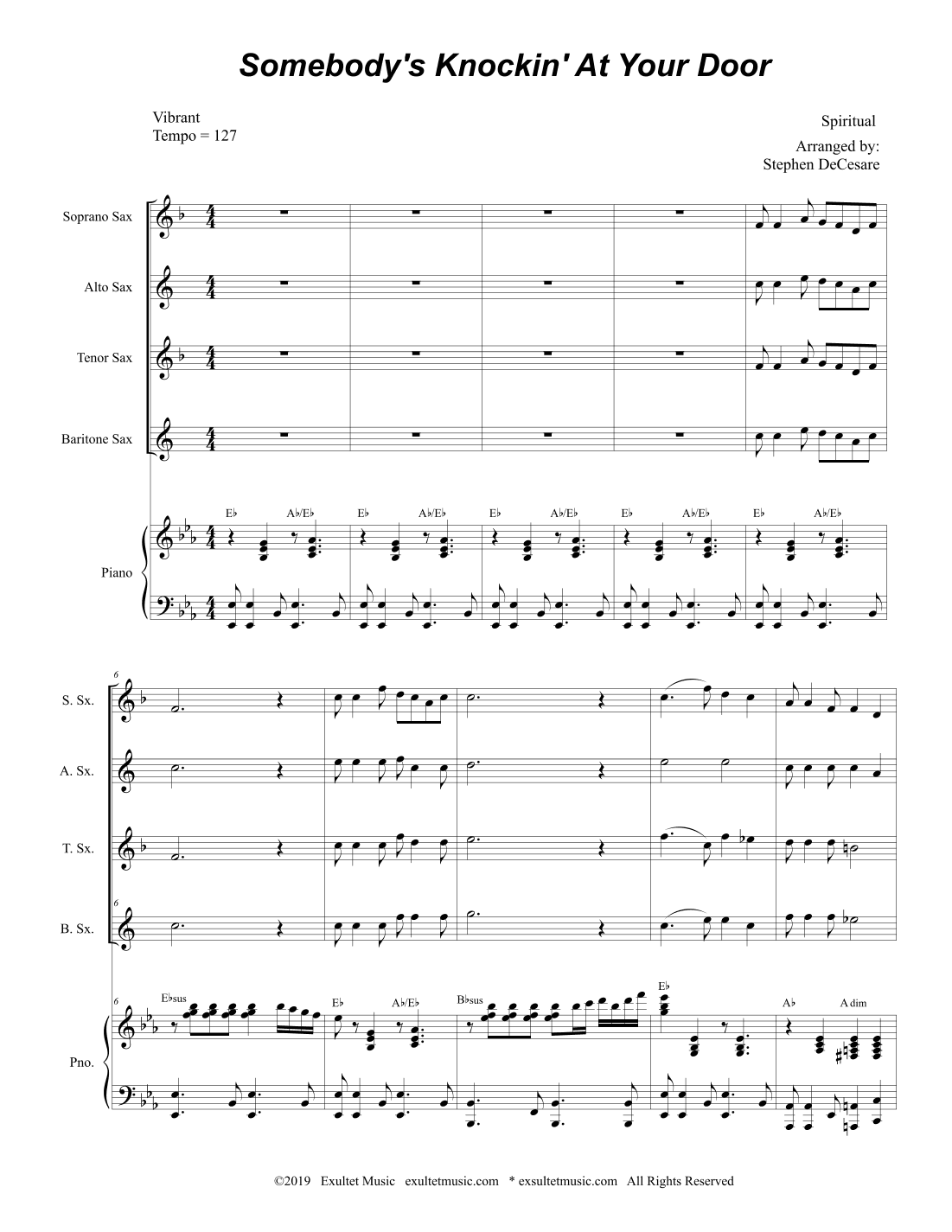 Somebody's Knockin' At Your Door (Saxophone Quartet and Piano) (arr. Stephen DeCesare)