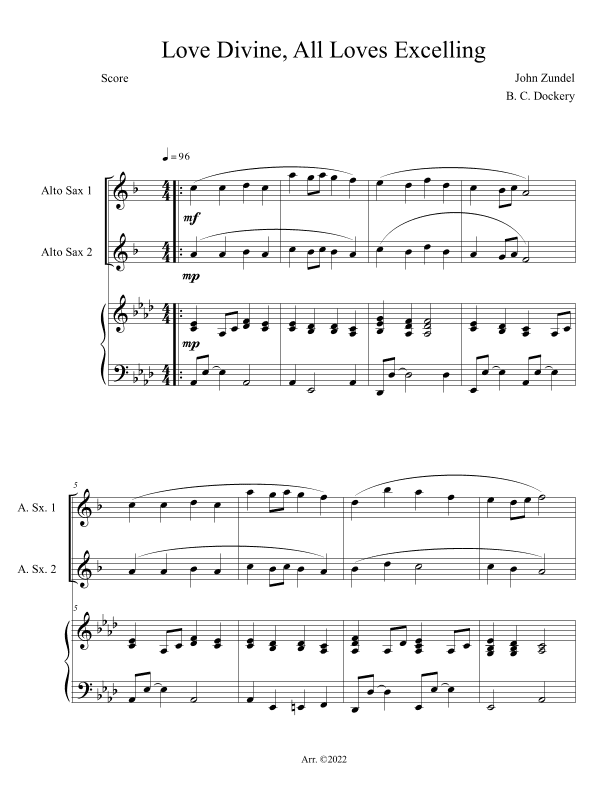 Love Divine, All Loves Excelling (Alto Sax Duet with Piano Accompaniment) (arr. B. C. Dockery)