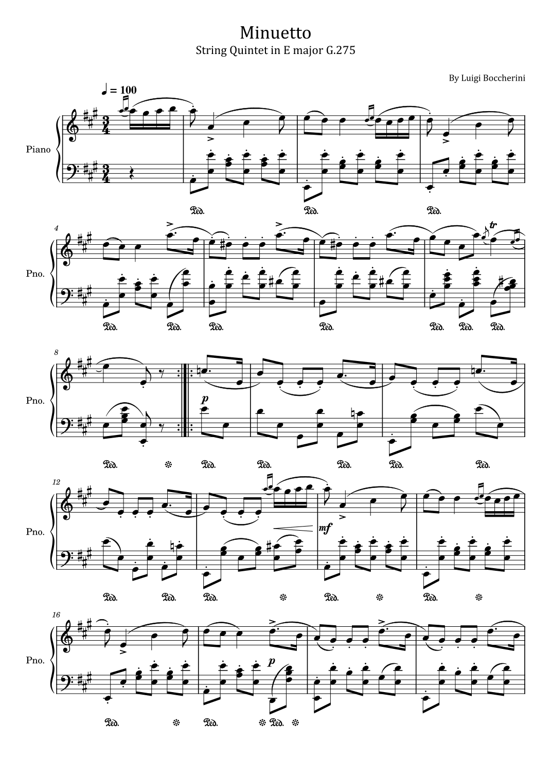 Boccherini - Minuetto - String Quintet in E major,G.275 - For Piano Solo (arr. poon)