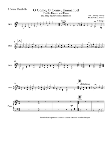 O Come, O Come, Emmanuel (tableless option) 2 octave Bells-6 ringers (TL) (arr. Robert C. Walshe)