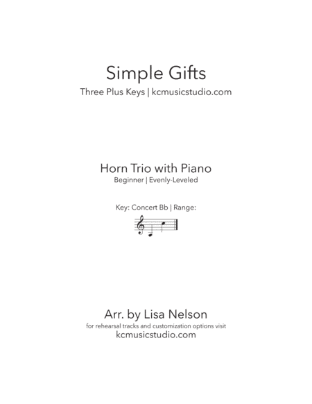 Simple Gifts - French Horn Trio with Piano Accompaniment (arr. Lisa Nelson)