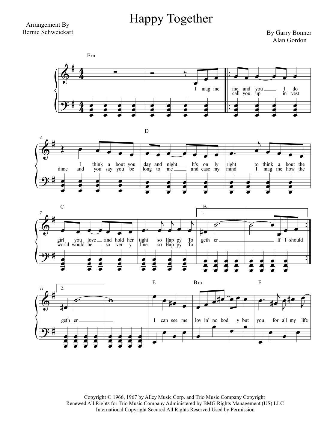 Happy Together (arr. Bernie Schweickart)