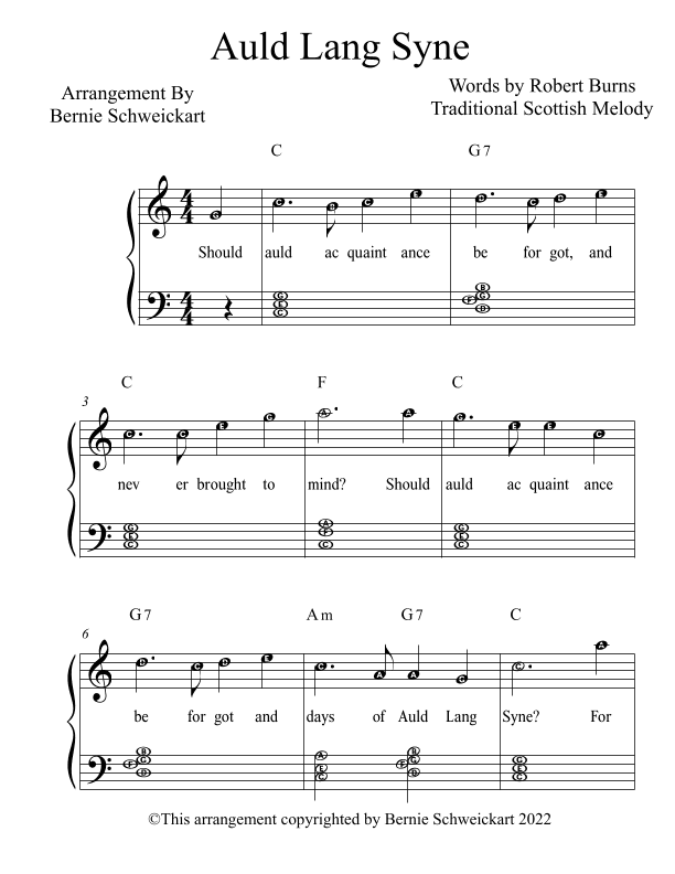 Auld Lang Syne EASY BIG NOTE VERSION (arr. Bernie Schweickart)