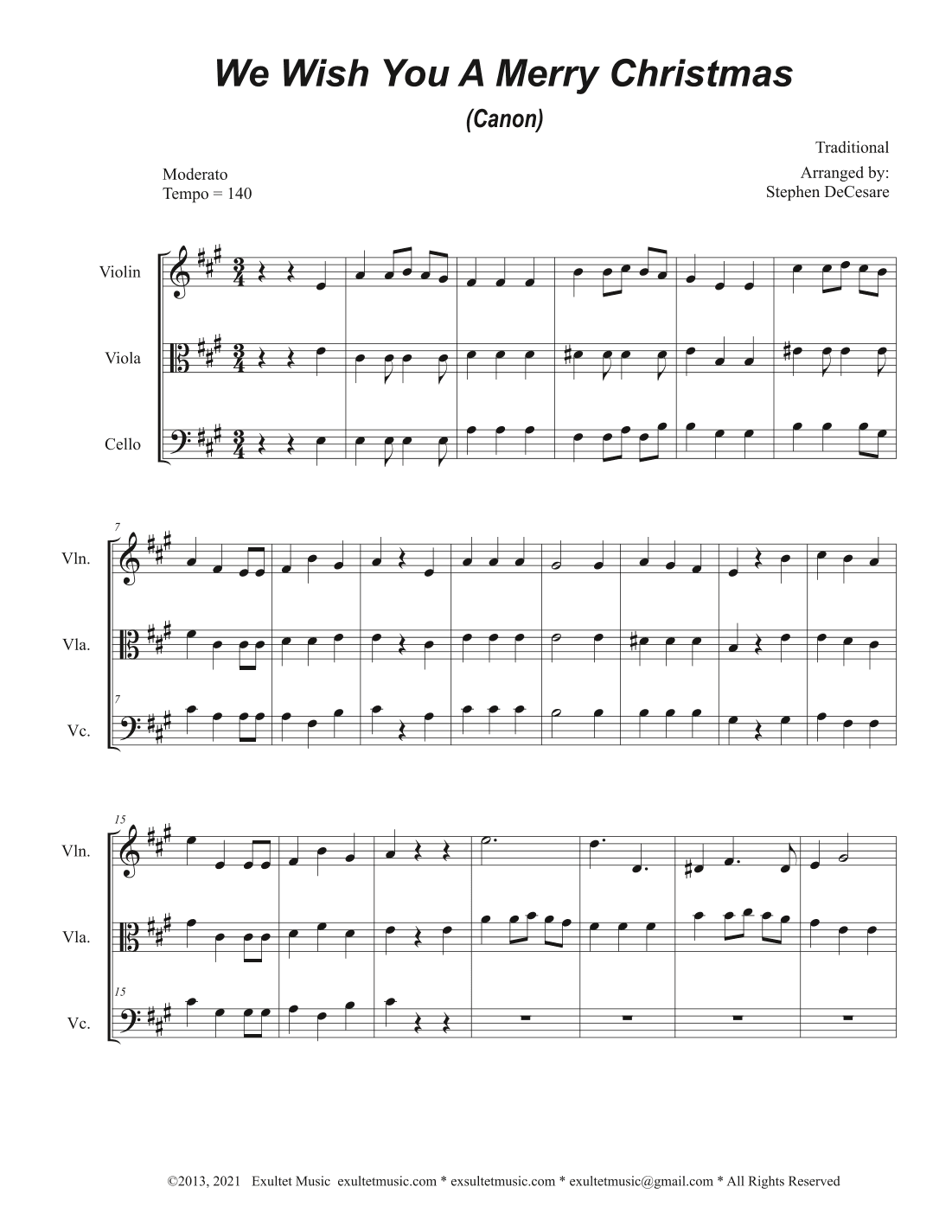 We Wish You A Merry Christmas (Canon) (String Trio) (arr. Stephen DeCesare)