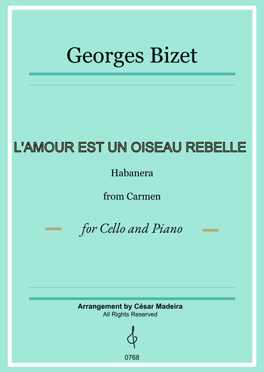 Habanera from Carmen by Bizet - Cello and Piano (Full Score) (arr. César Madeira)