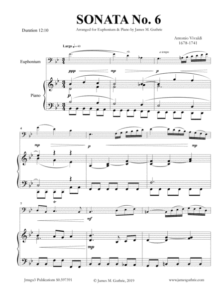 Vivaldi: Sonata No. 6 for Euphonium & Piano (arr. James M. Guthrie, ASCAP)
