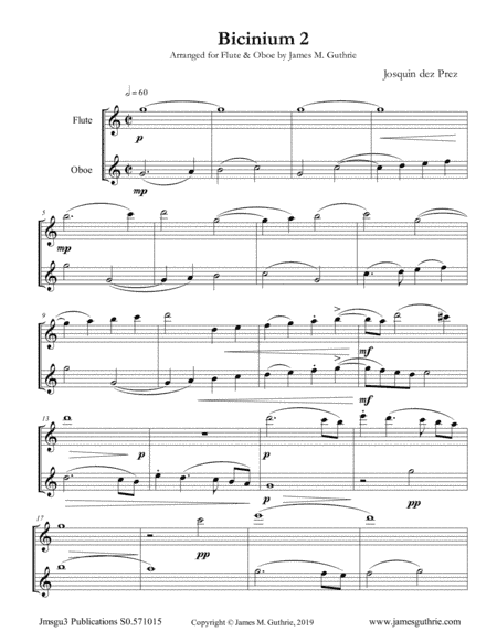 Josquin: Bicinium 2 for Flute & Oboe (arr. James M. Guthrie)