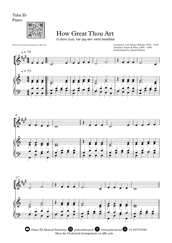 How Great Thou Art - "O store Gud." - Easy Eb Tuba and Piano (arr. Daniel H Rosa)