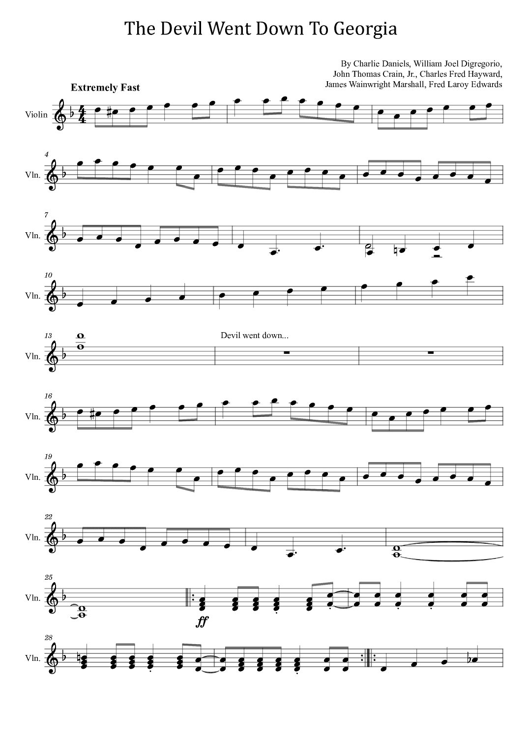 The Devil Went Down To Georgia (arr. poon)