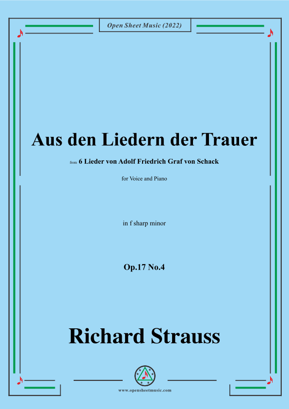 Richard Strauss-Aus den Liedern der Trauer,in f sharp minor,Op.17 No.4 (arr. OSM Press)