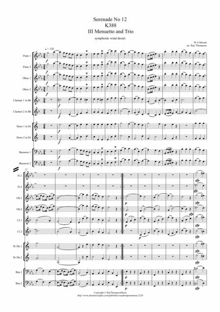 Mozart: Serenade No.12 in C minor "Nachtmusik" K388 Mvt.III Menuetto and Trio - wind dectet (arr. Ray Thompson)