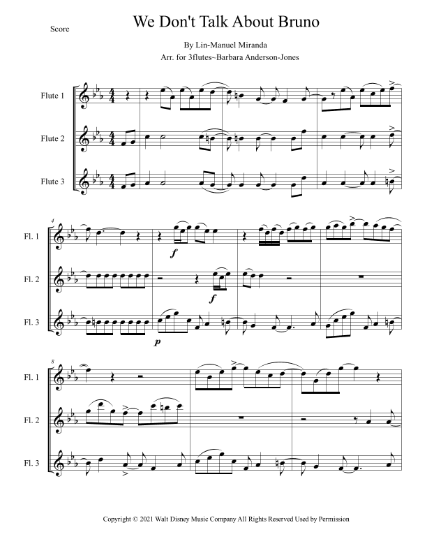 We Don't Talk About Bruno - Score Only (arr. Barbara Anderson-Jones)