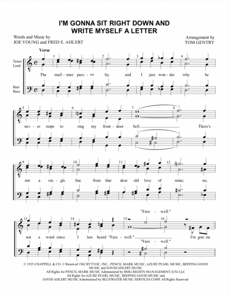 I'm Gonna Sit Right Down And Write Myself A Letter (arr. Tom Gentry)