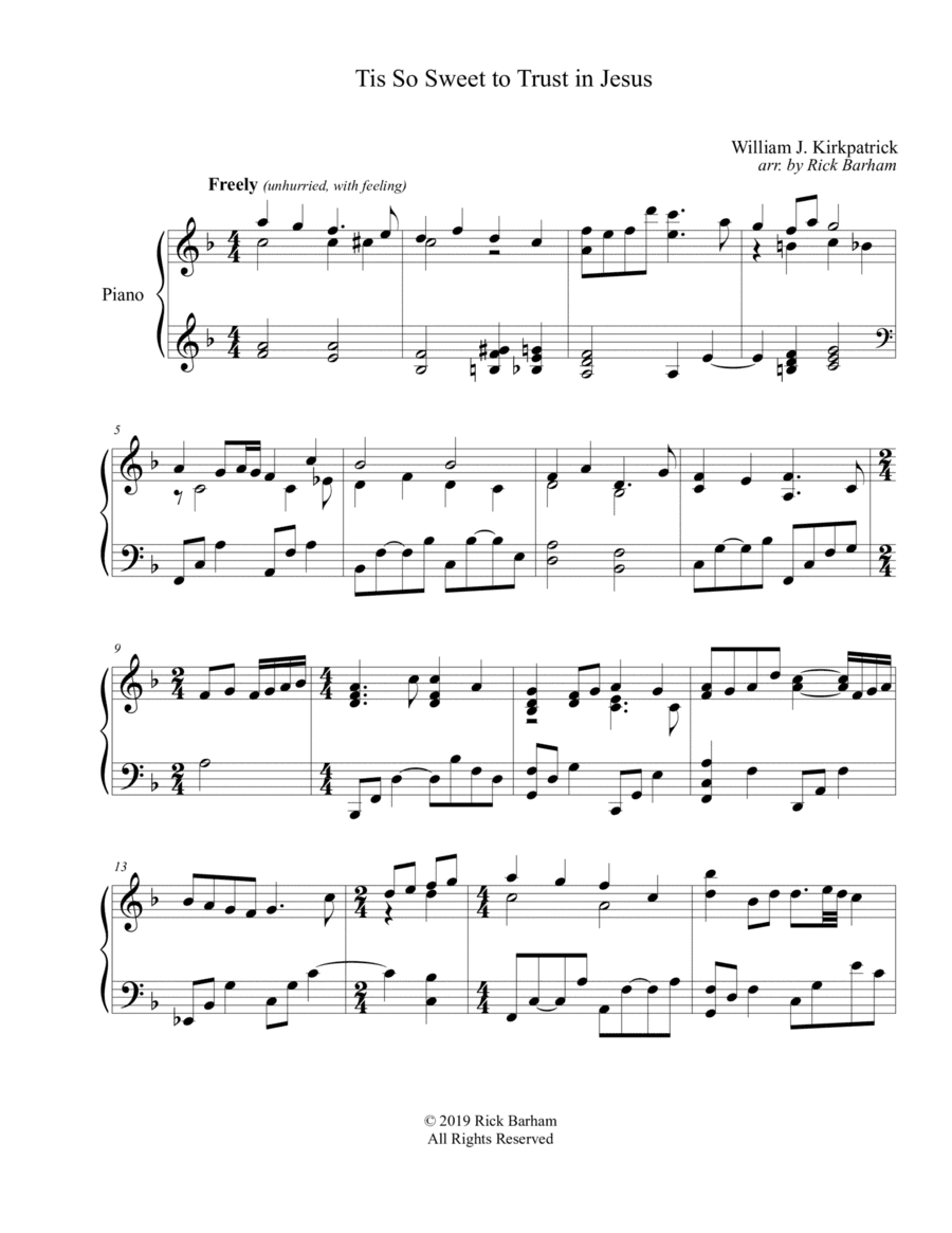 Tis So Sweet to Trust in Jesus (arr. Rick Barham)