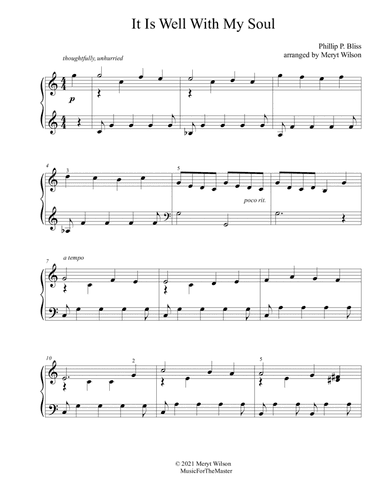 It Is Well intermediate piano solo P. Bliss (arr. Meryt Wilson)