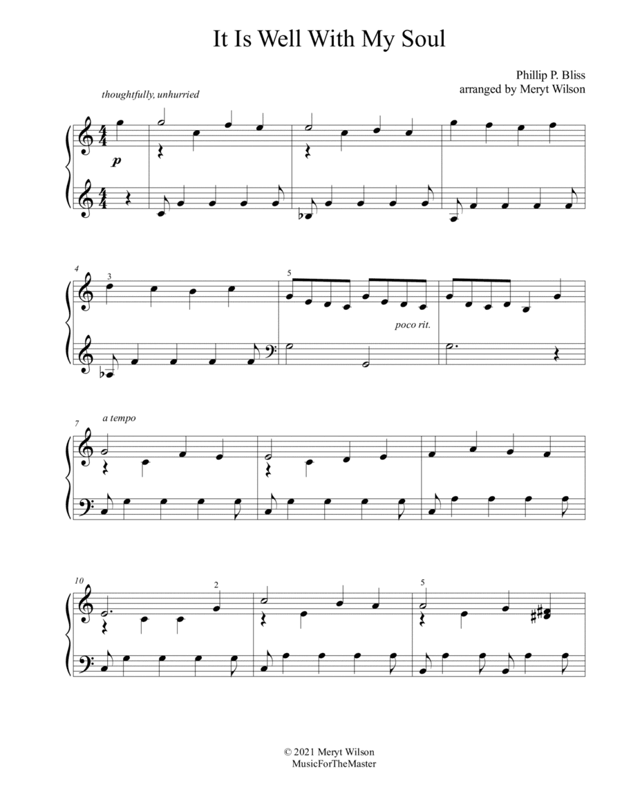 It Is Well intermediate piano solo P. Bliss (arr. Meryt Wilson)