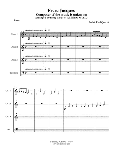 Frere Jacques for Double Reed Quartet (arr. Doug Clyde)
