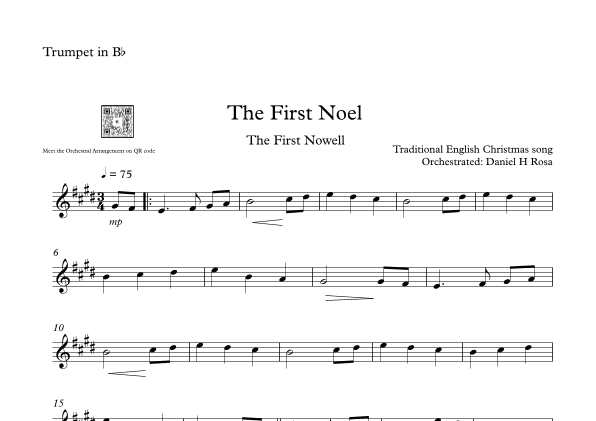 The First Noel - The First Nowell - Easy Christmas Carol - Bb Trumpet (arr. Daniel H Rosa)