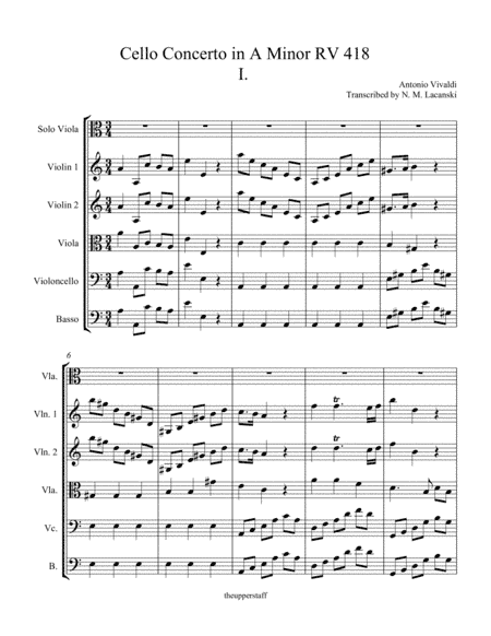 Viola Concerto in A Minor RV418 Movement 1 (arr. Nick Lacanski)