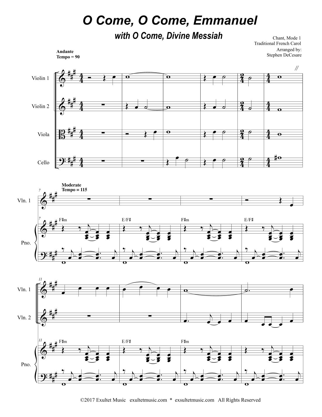 O Come, O Come, Emmanuel (with "O Come, Divine Messiah") (String Quartet and Piano) (arr. Stephen DeCesare)