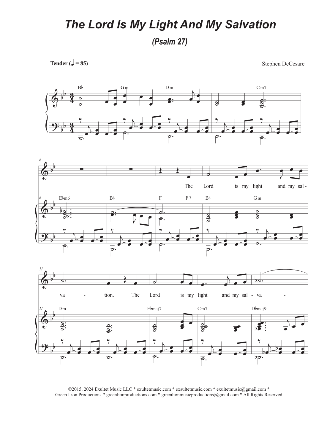 The Lord Is My Light And My Salvation (Psalm 27) (Unison choir)