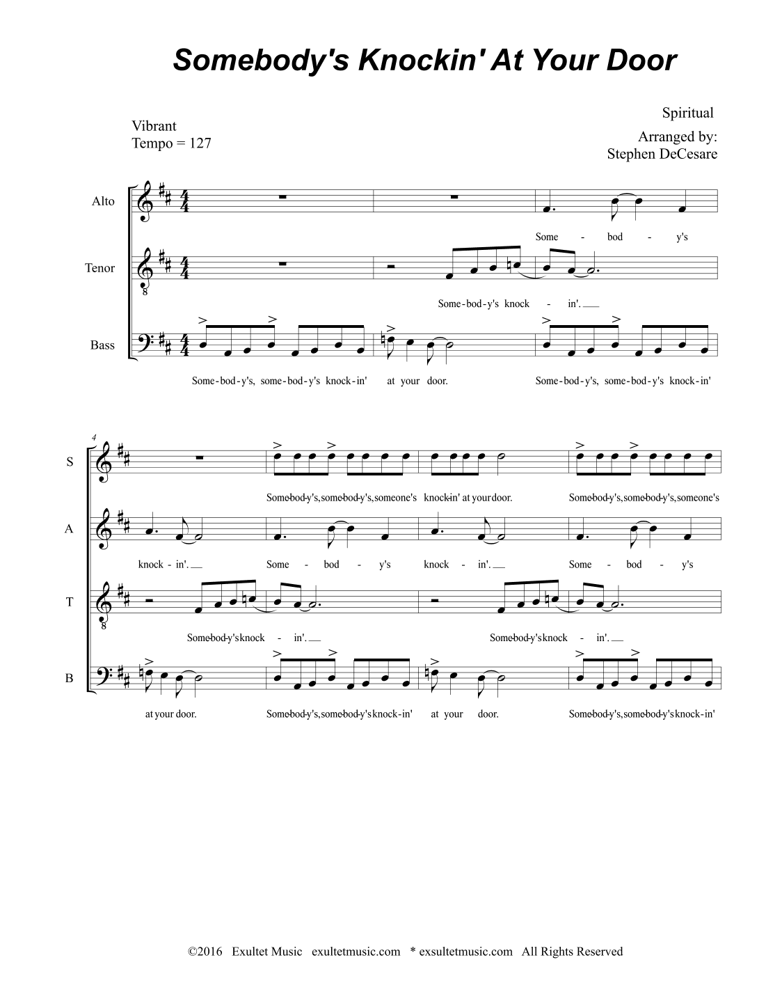 Somebody's Knockin' At Your Door (SATB) (arr. Stephen DeCesare)