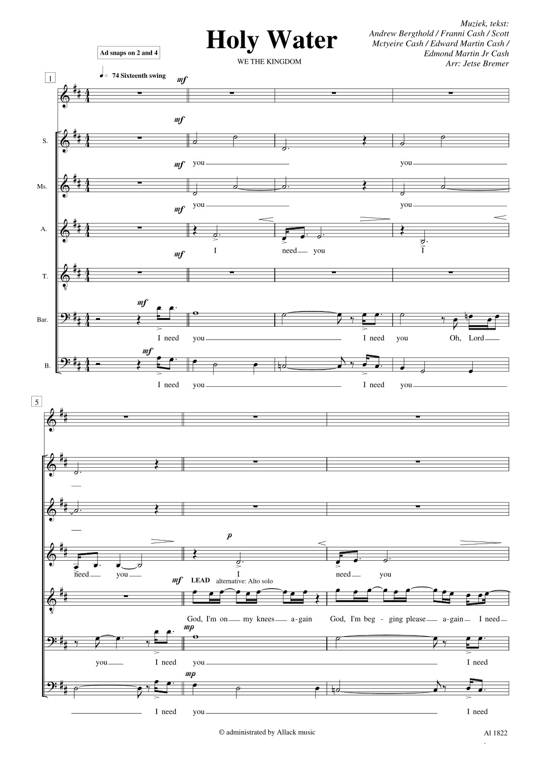 Holy Water (arr. Jetse Bremer)