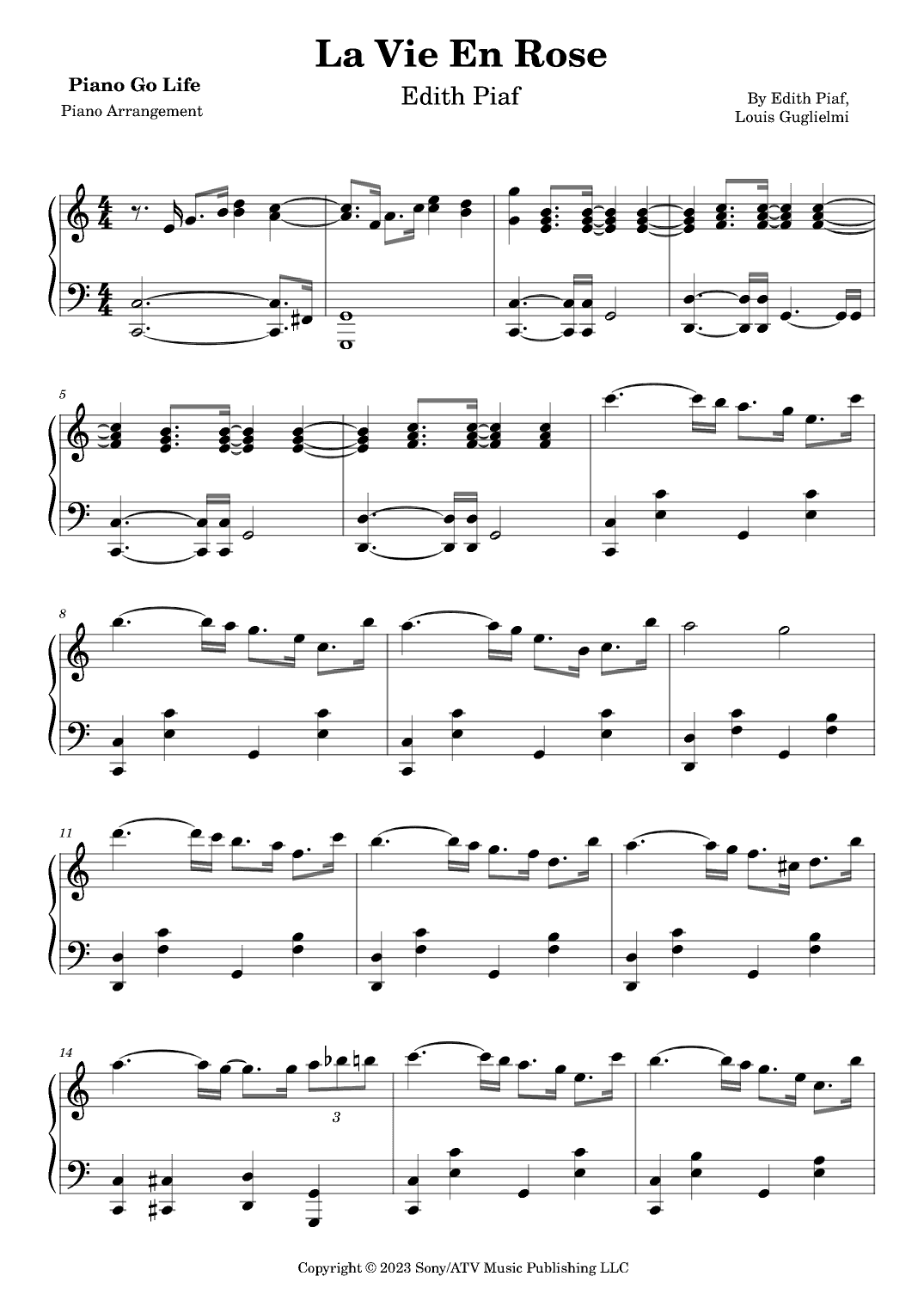 La Vie En Rose (arr. Piano Go Life)