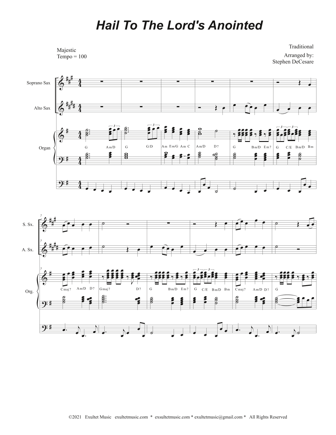 Hail To The Lord's Anointed (Duet for Soprano and Alto Saxophone) - Organ accompaniment) (arr. Stephen DeCesare)