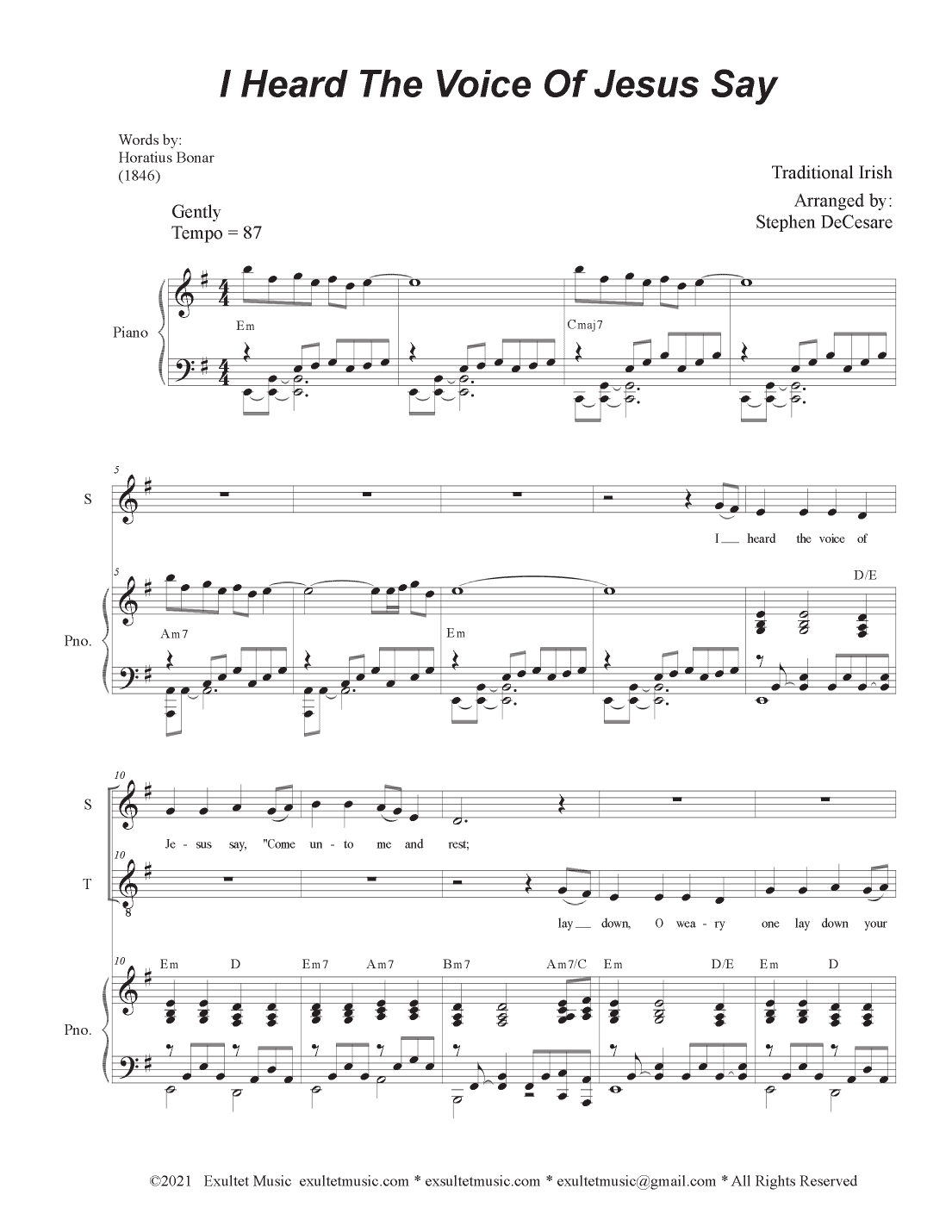 I Heard The Voice Of Jesus Say (2-part choir - (Soprano and Tenor) (arr. Stephen DeCesare)