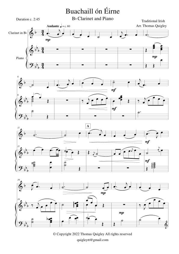 Buachaill ón Éirne (arr. Thomas Quigley)