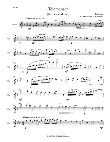 Telemensch (The isolated one) - for violin solo (arr. David Warin Solomons)