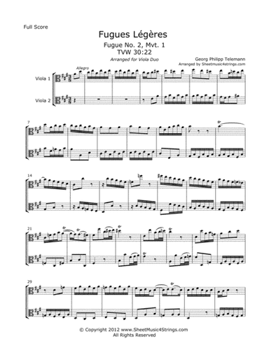 Telemann, G. - Fugues Legeres for Two Violas (arr. Linda M. Scott)