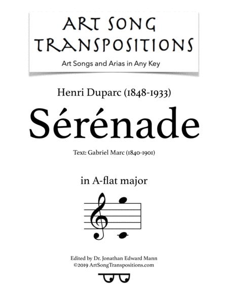 DUPARC: Sérénade (transposed to A-flat major) (arr. ArtSongTranspositions.com)