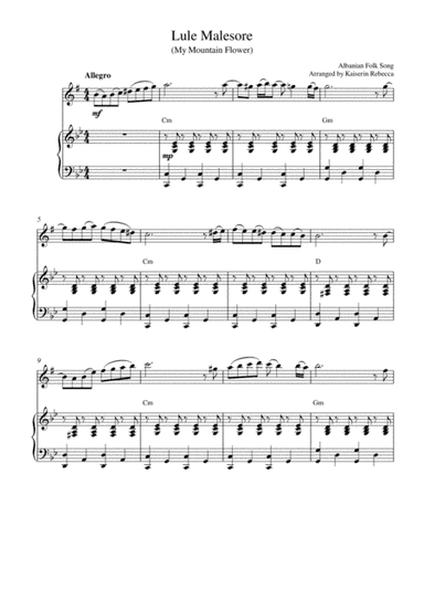 Lule Malesore (My Mountain Flower) (alto saxophone solo and piano accompaniment) (arr. Kaiserin Rebecca)